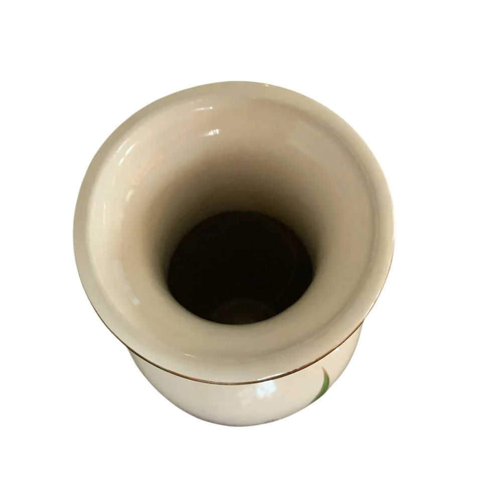 Beige Fine China Vase‎ with Flowers From Japan with Gold Rim 10.5”Tall 14” Round